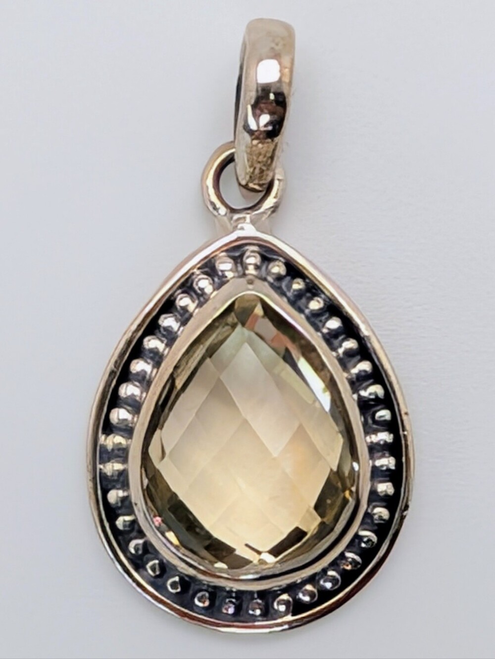 Lemon Quartz S925 Sterling Silver Pear Pineapple Cut Pendant